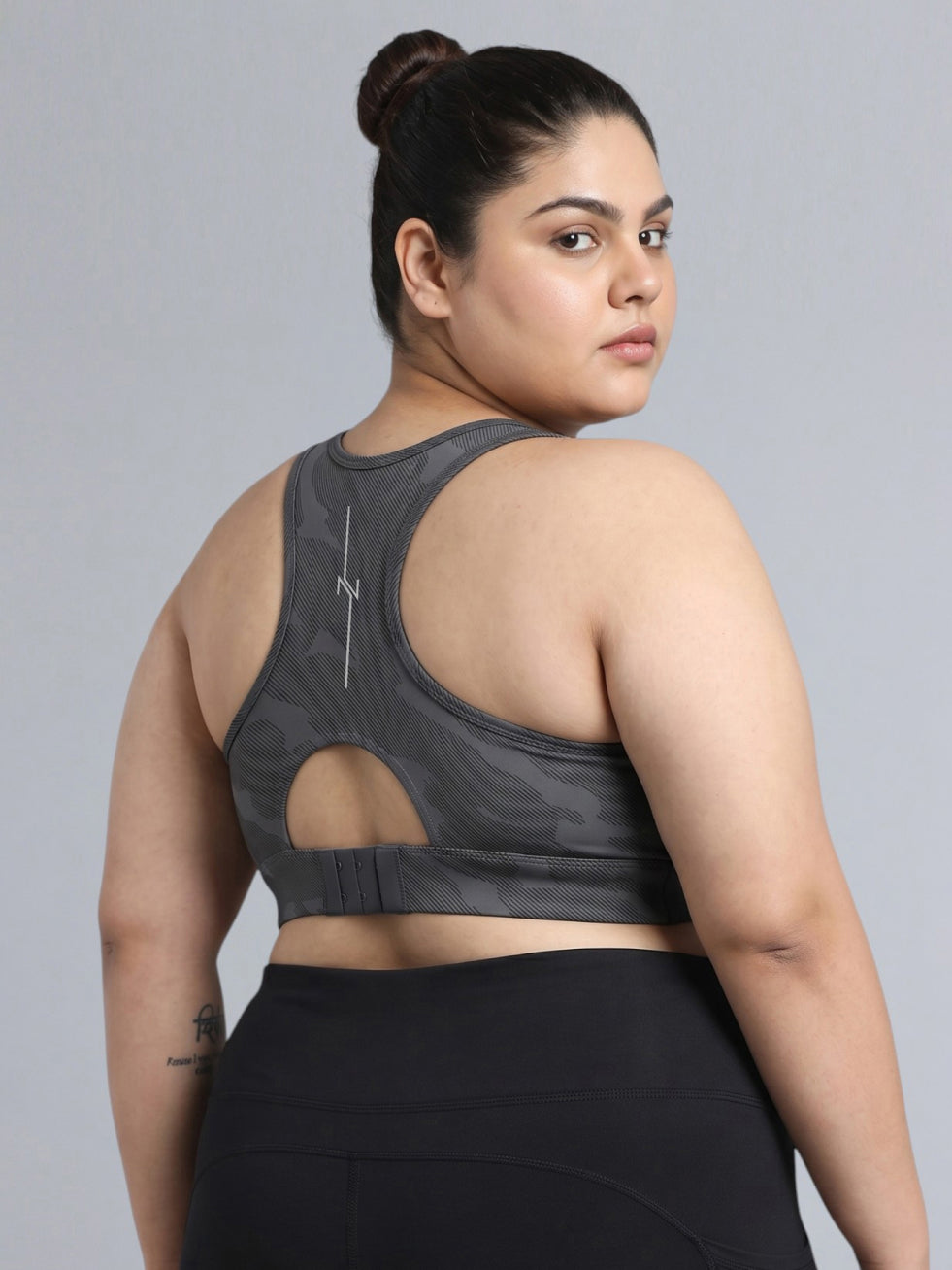 Women's Dark Grey Urban Camo Running High Support Plus Size Bra
