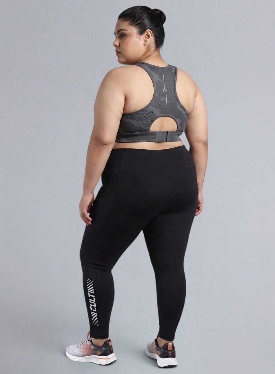Women's Dark Grey Urban Camo Running High Support Plus Size Bra