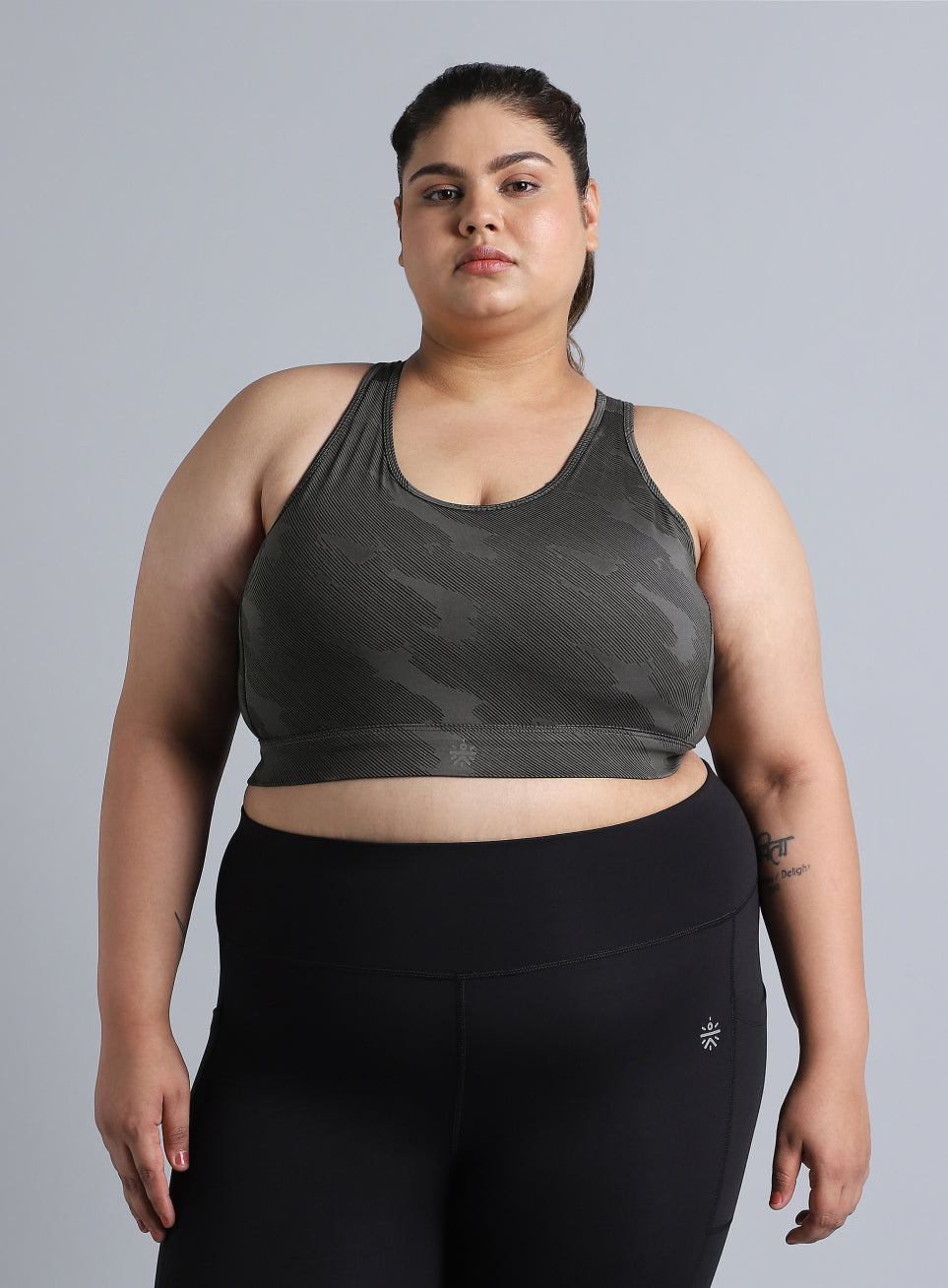 Women's Dark Grey Urban Camo Running High Support Plus Size Bra