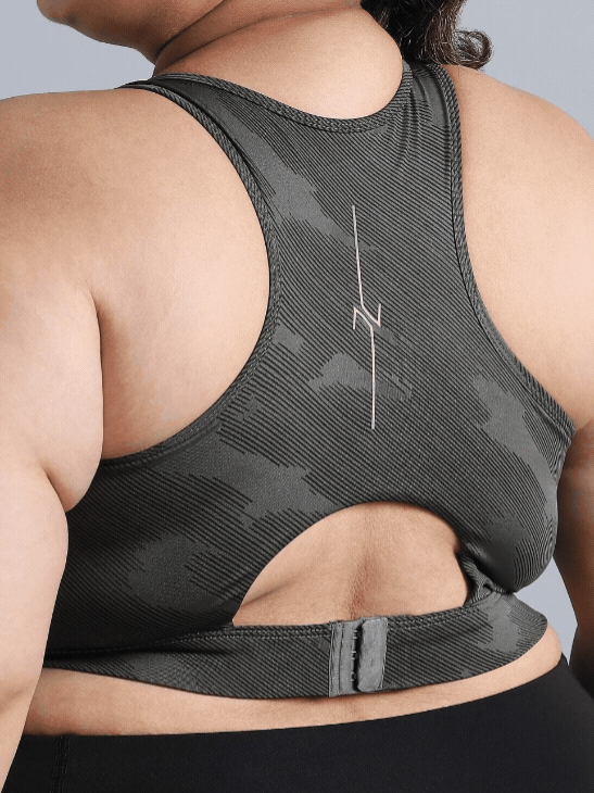 Women's Dark Grey Urban Camo Running High Support Plus Size Bra