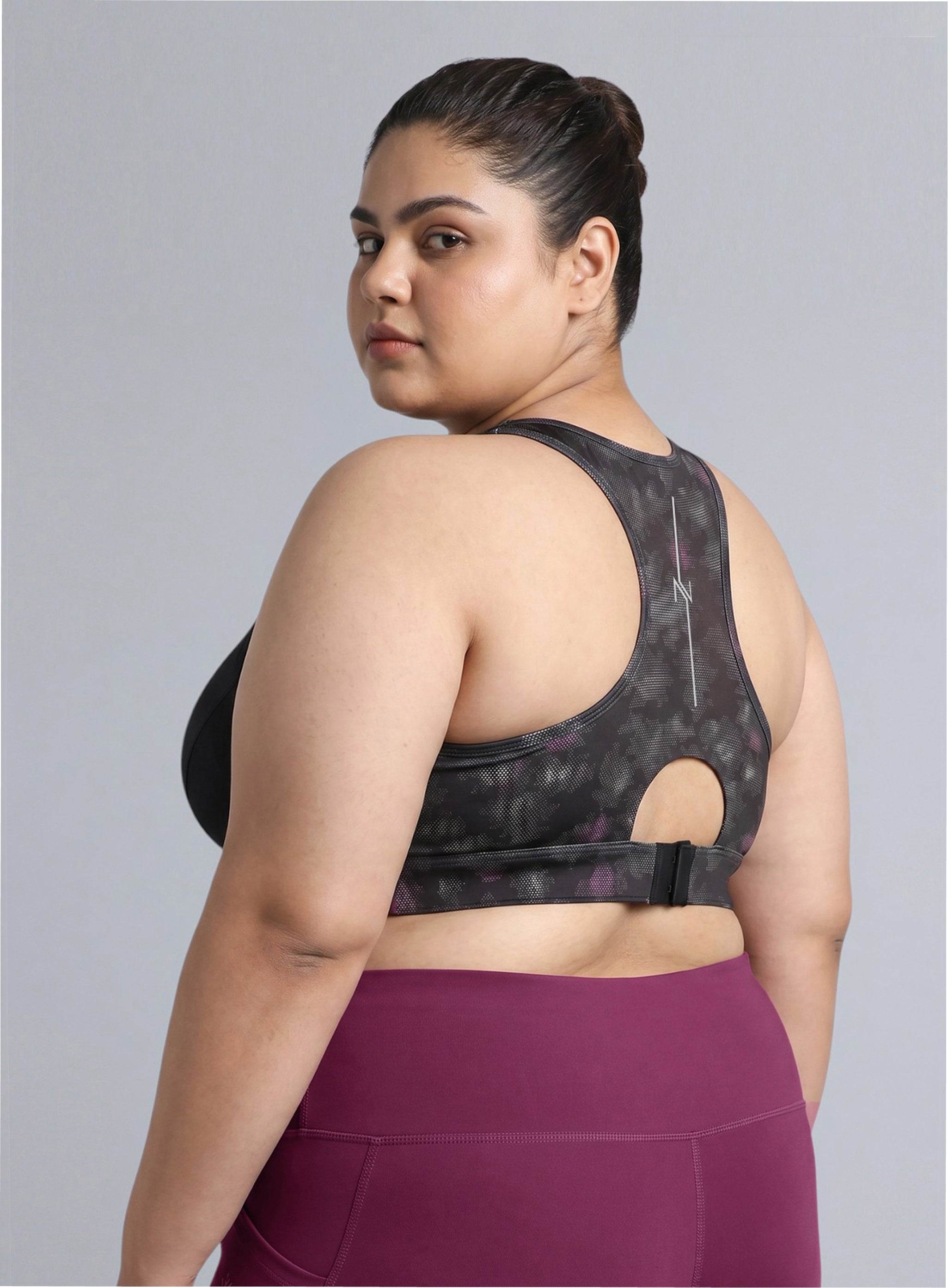 Women's Black Urban Camo Running High Support Plus Size Bra