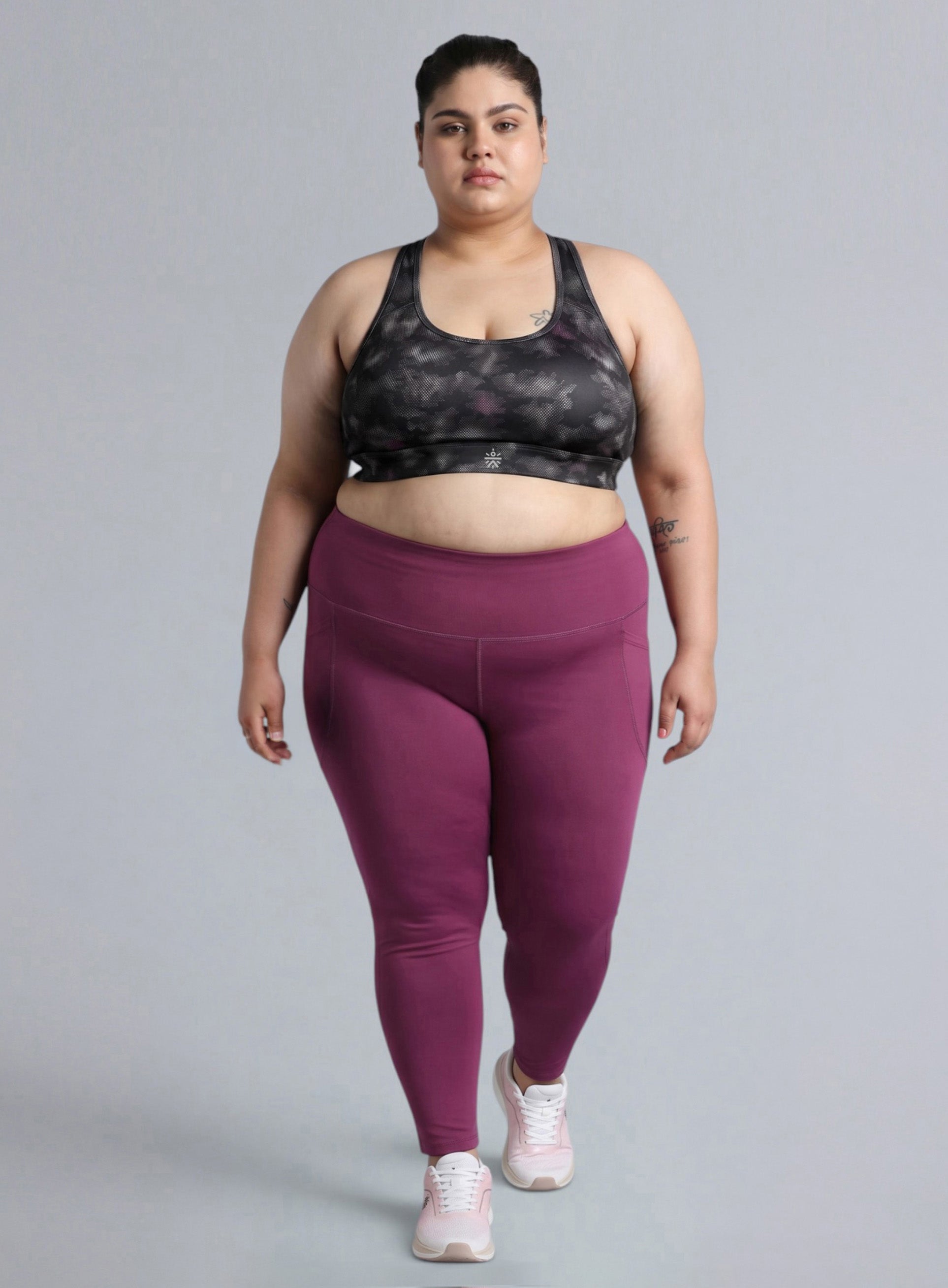 Women's Black Urban Camo Running High Support Plus Size Bra