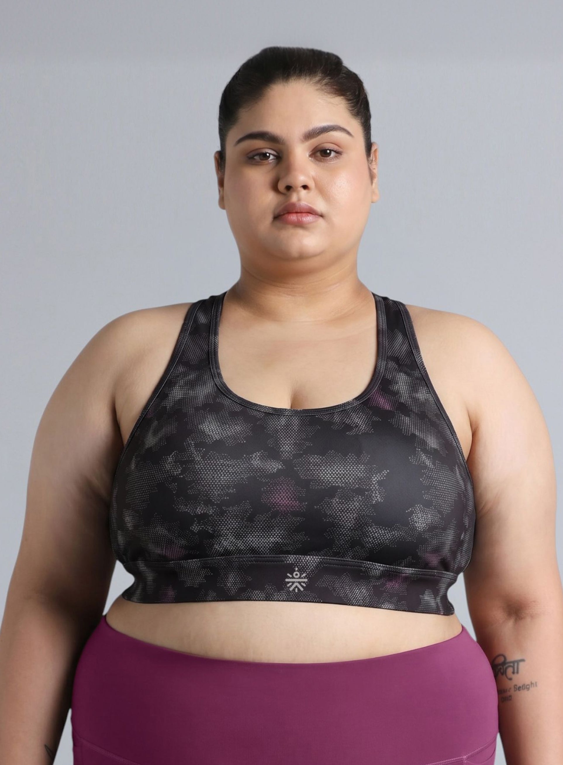 Women's Black Urban Camo Running High Support Plus Size Bra