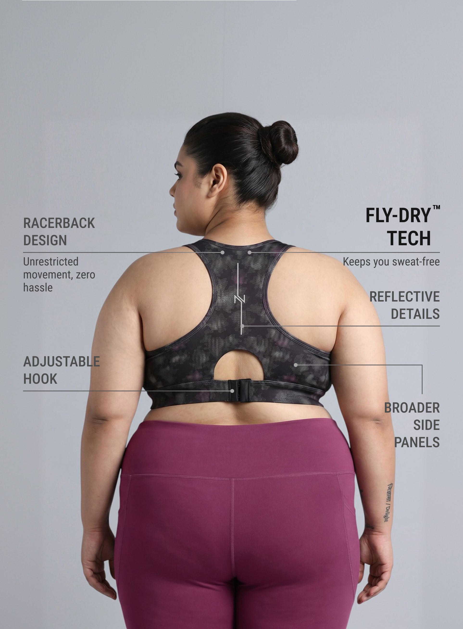 Women's Black Urban Camo Running High Support Plus Size Bra