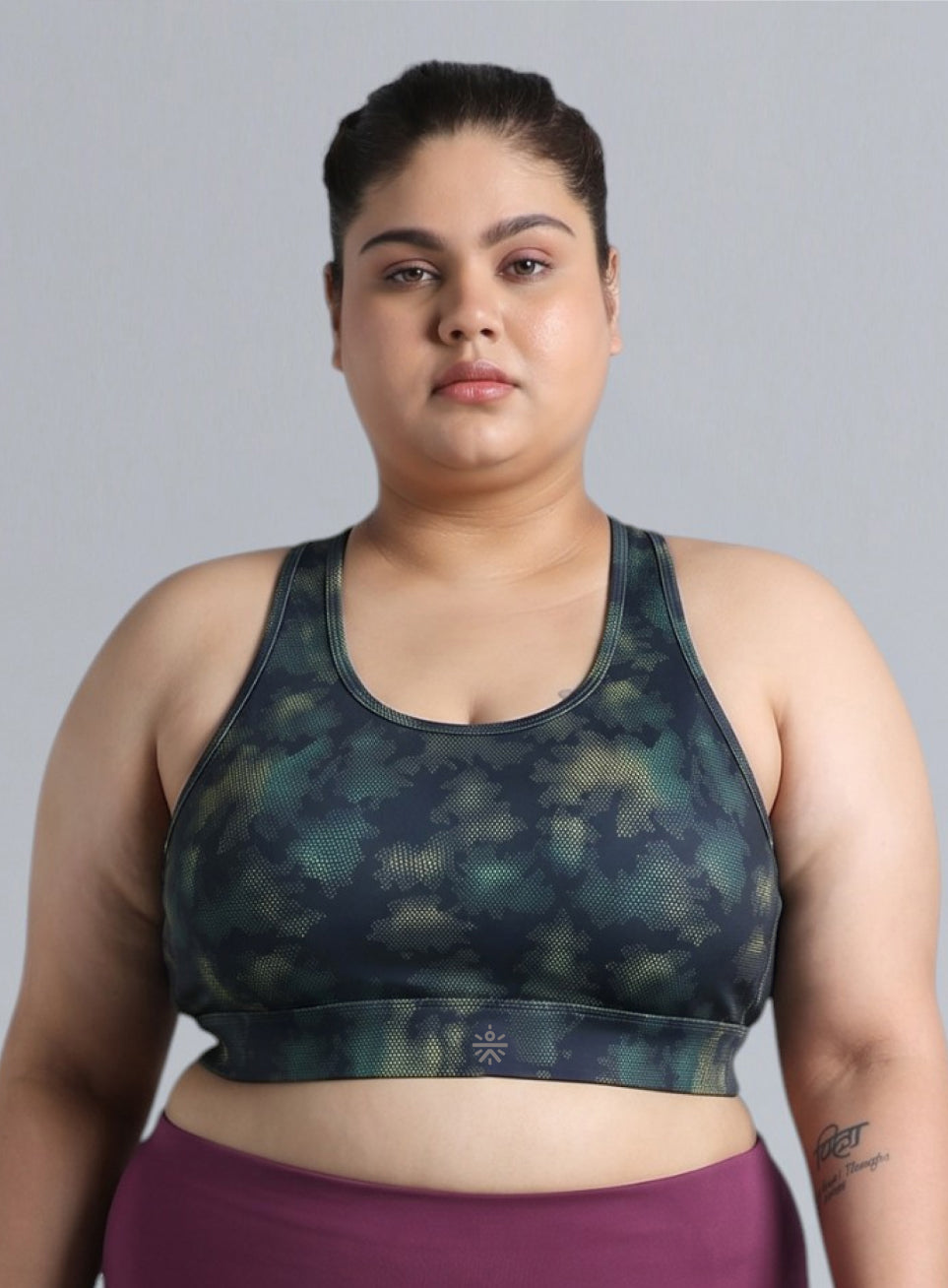 Women's Blue Urban Camo Running High Support Plus Size Bra