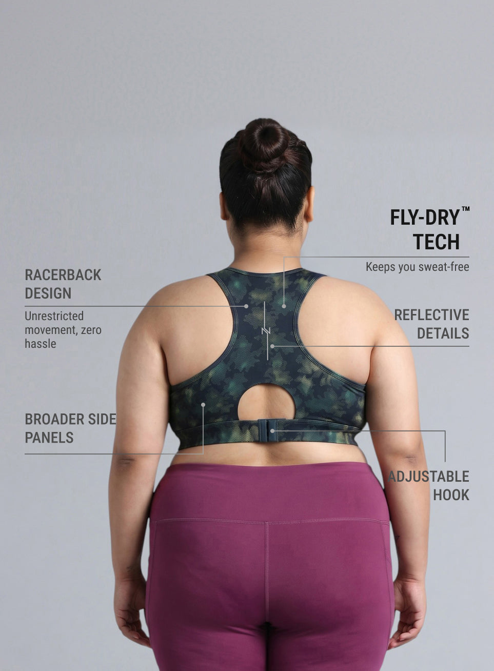 Women's Blue Urban Camo Running High Support Plus Size Bra