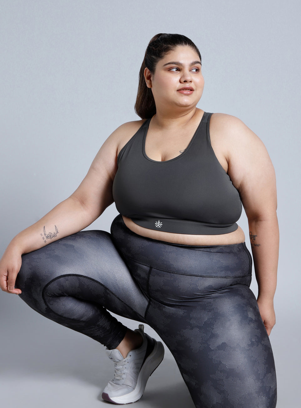 Women's Grey Racerback with Hook High Support Plus Size Sports Bra