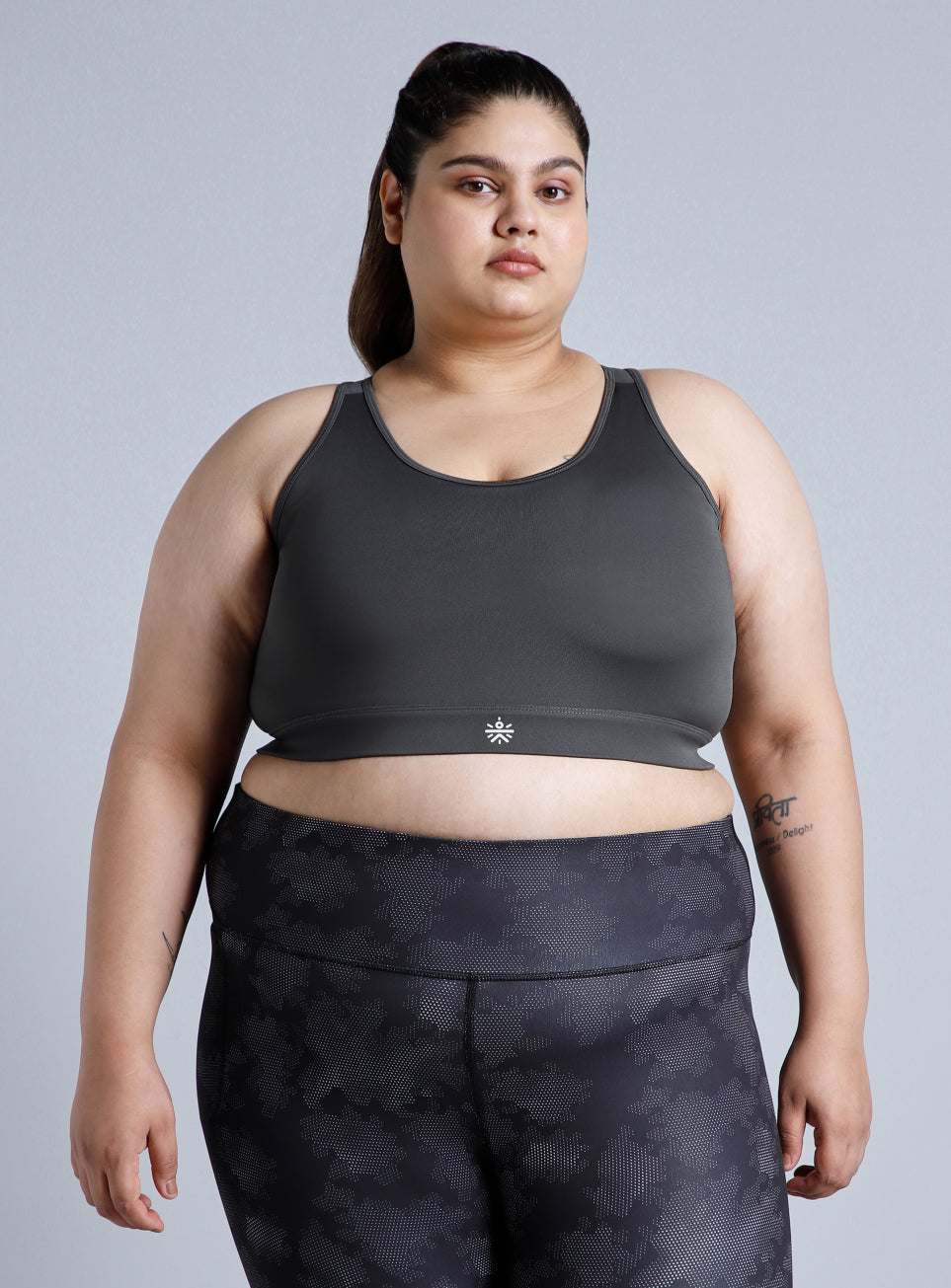 Women's Grey Racerback with Hook High Support Plus Size Sports Bra