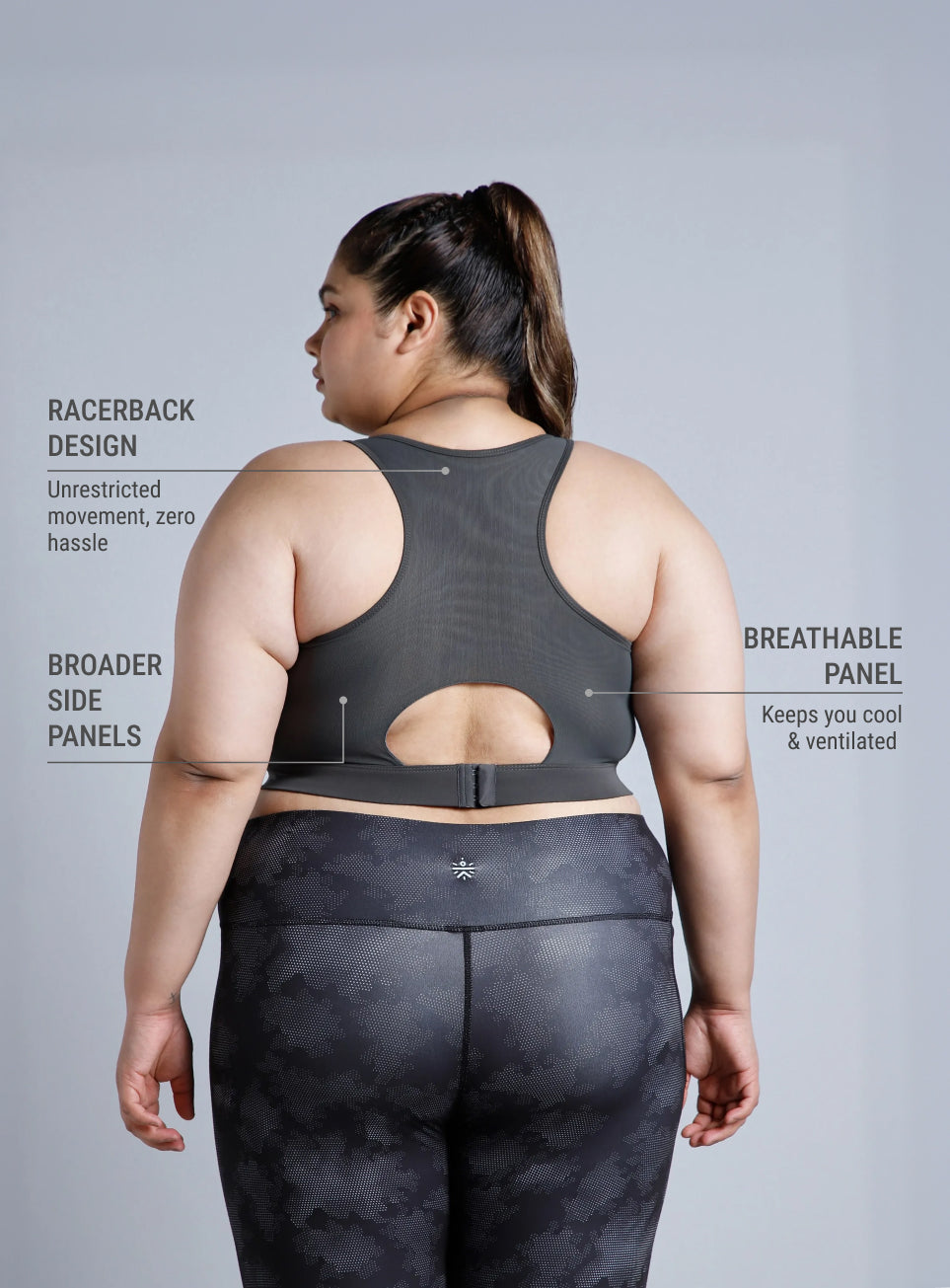Women's Grey Racerback with Hook High Support Plus Size Sports Bra