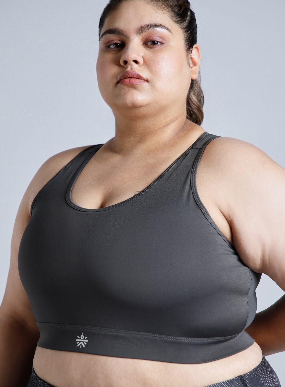 Women's Grey Racerback with Hook High Support Plus Size Sports Bra