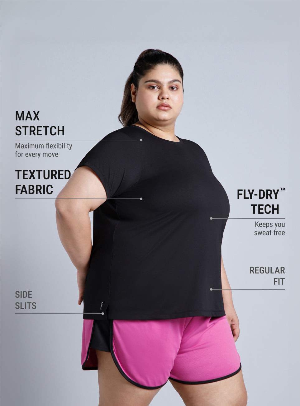 Women's Black Training Essential Plus Size Regular Fit T-shirt
