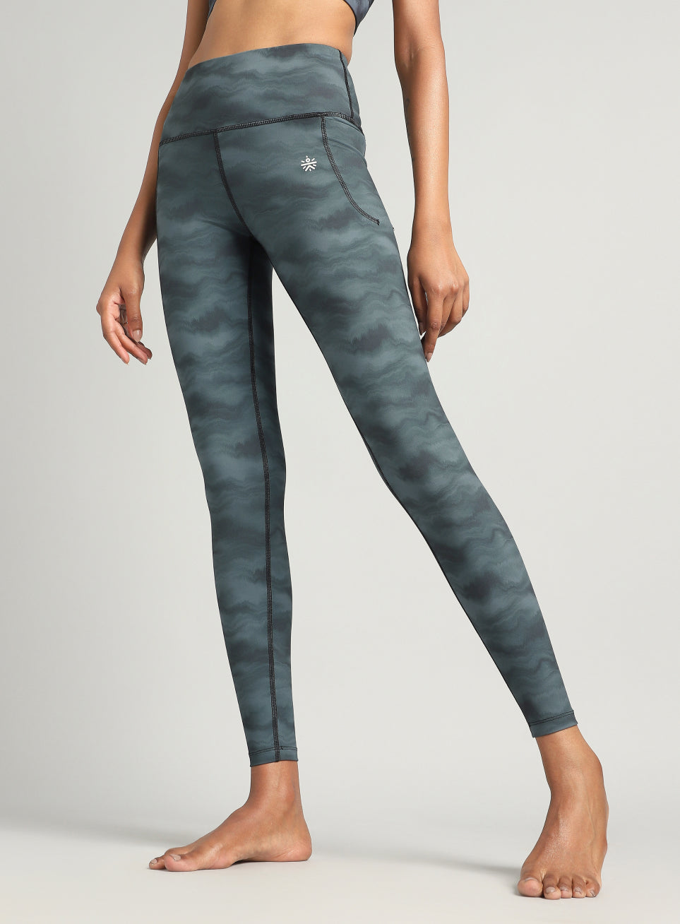 Women's Grey Earthy Texture Printed COMFlex Yoga Tights