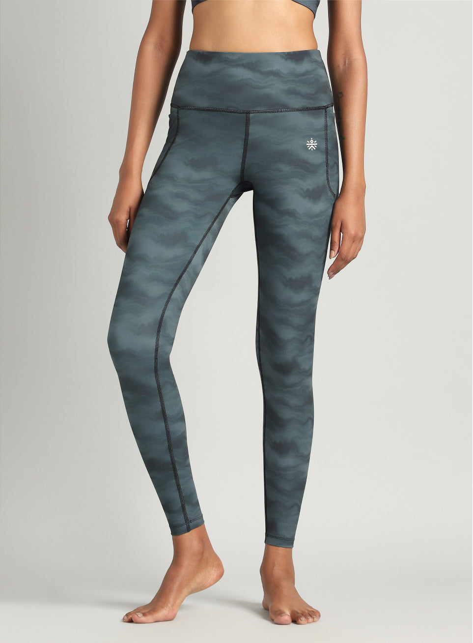 Women's Grey Earthy Texture Printed COMFlex Yoga Tights