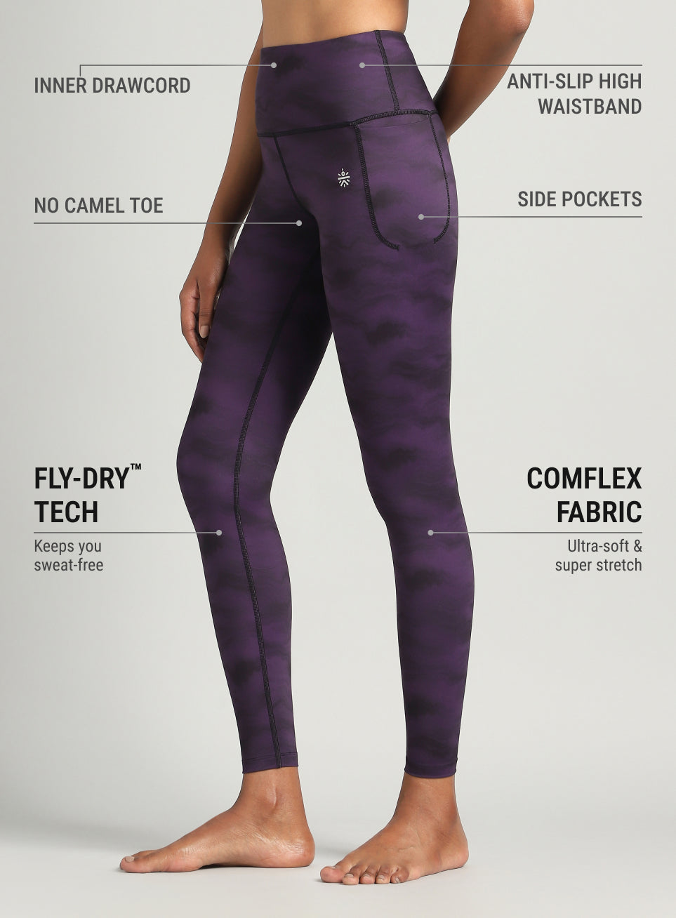 Women's Purple Earthy Texture Printed COMFlex Yoga Tights