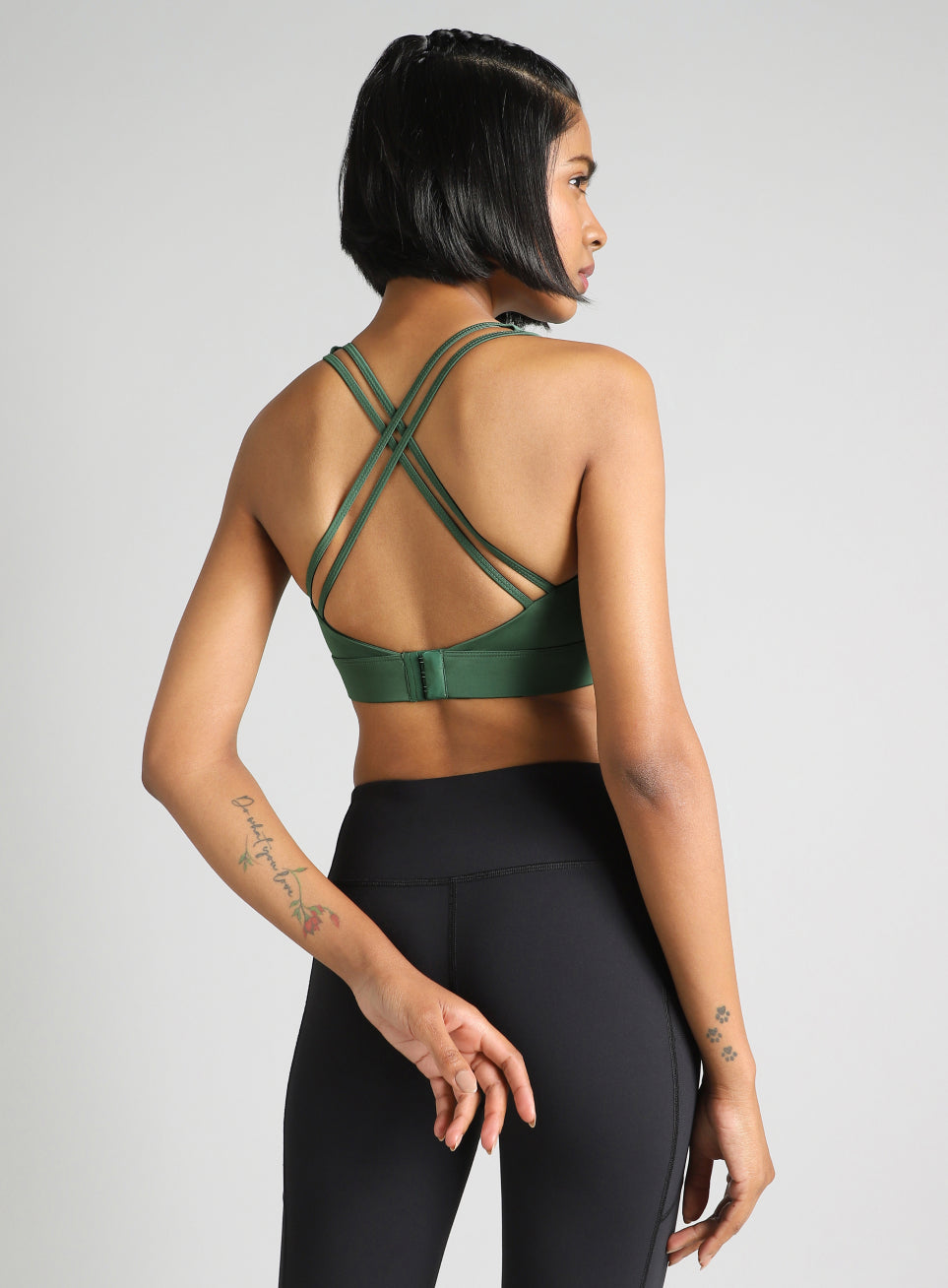 Women's Green Flow Overlap Strap High Support Bra