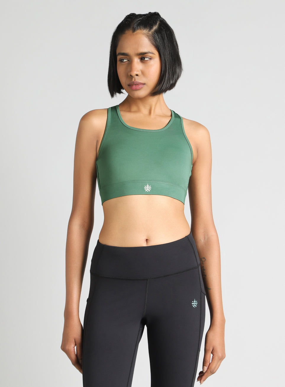 Women's Green Flow Overlap Strap High Support Bra