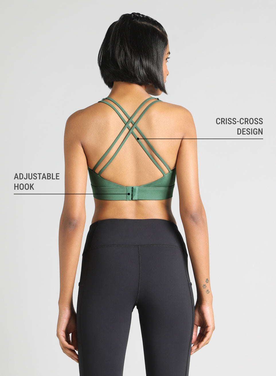 Women's Green Flow Overlap Strap High Support Bra