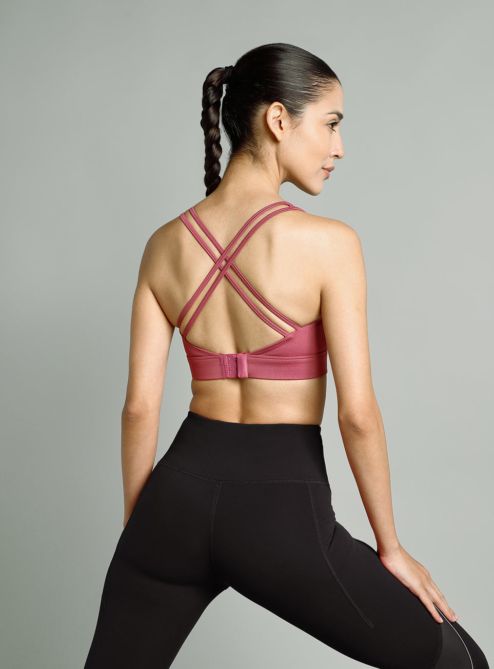 Women's Pink Flow Overlap Strap High Support Bra