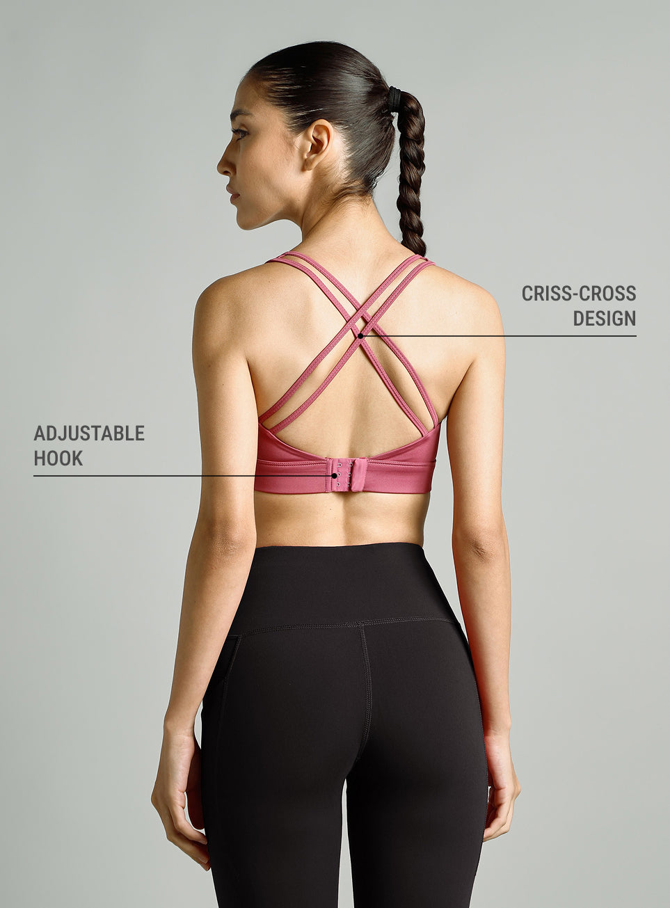 Women's Pink Flow Overlap Strap High Support Bra