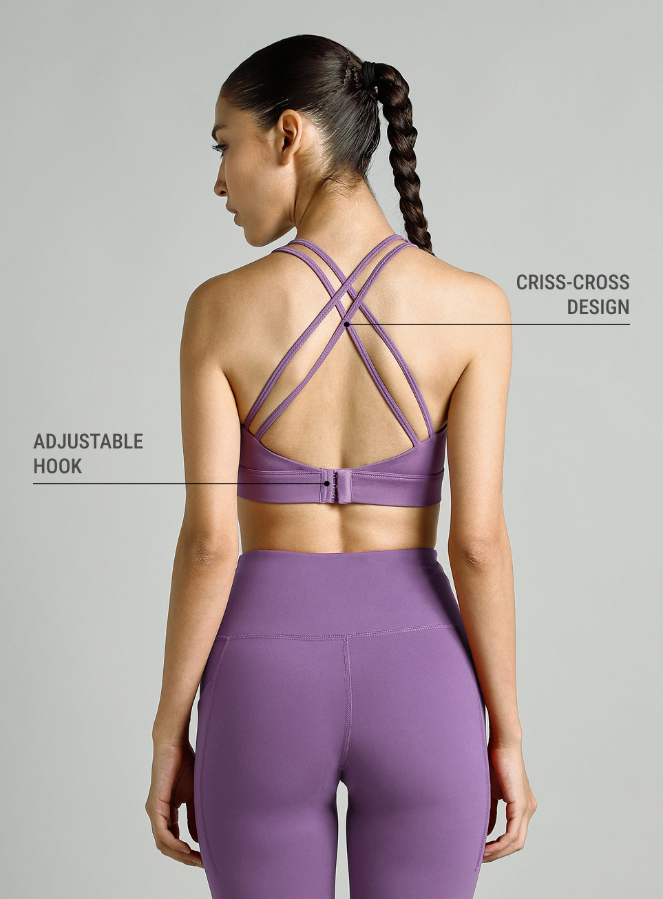 Women's Purple Flow Overlap Strap High Support Bra