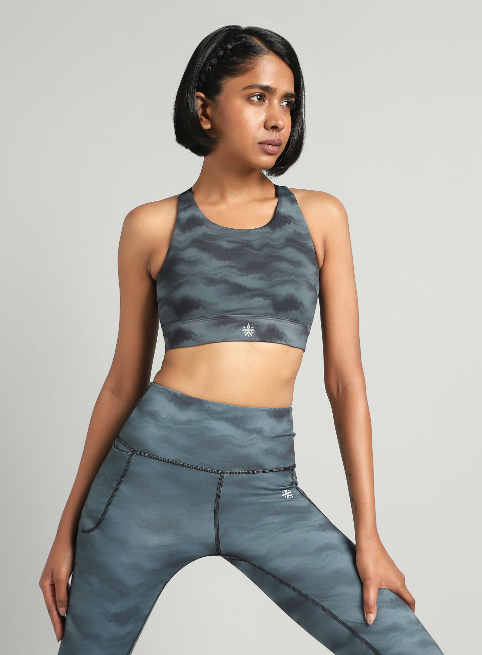 Women's Grey Earthy Texture Printed High Support Sports Bra
