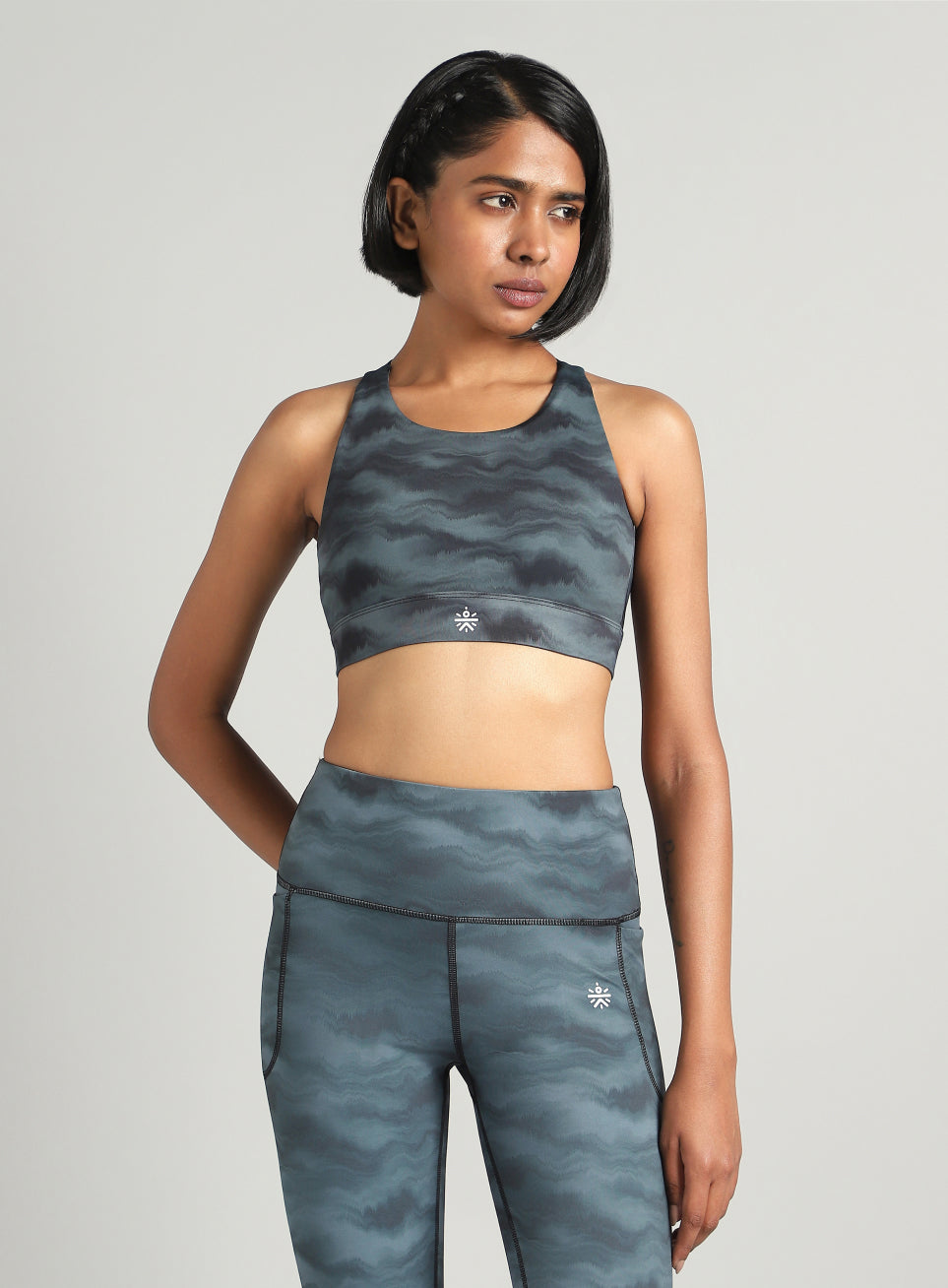 Women's Grey Earthy Texture Printed High Support Sports Bra