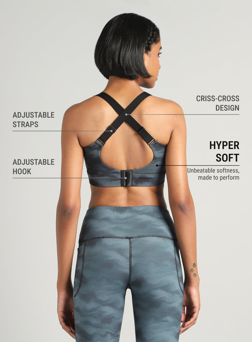 Women's Grey Earthy Texture Printed High Support Sports Bra