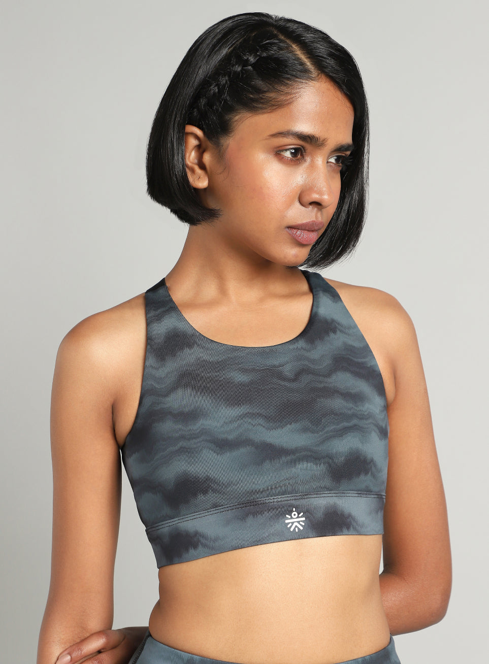 Women's Grey Earthy Texture Printed High Support Sports Bra