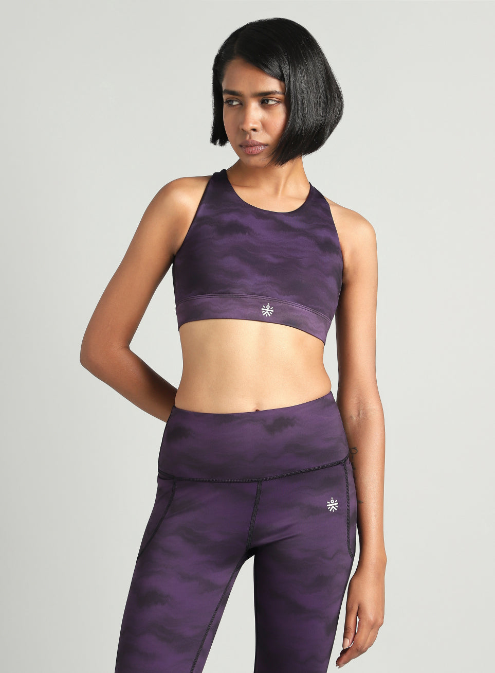Women's Purple Earthy Texture Printed High Support Sports Bra