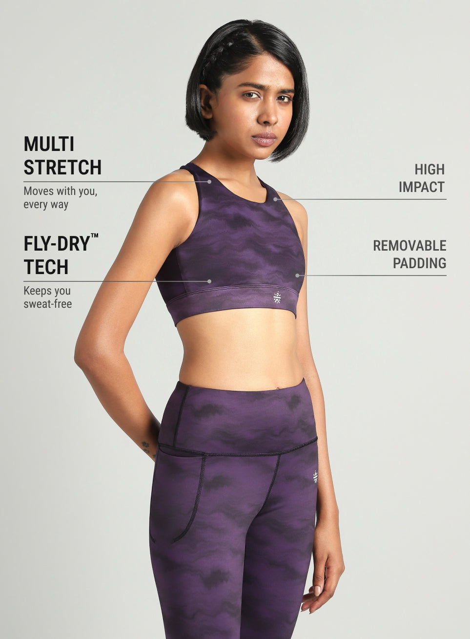 Women's Purple Earthy Texture Printed High Support Sports Bra