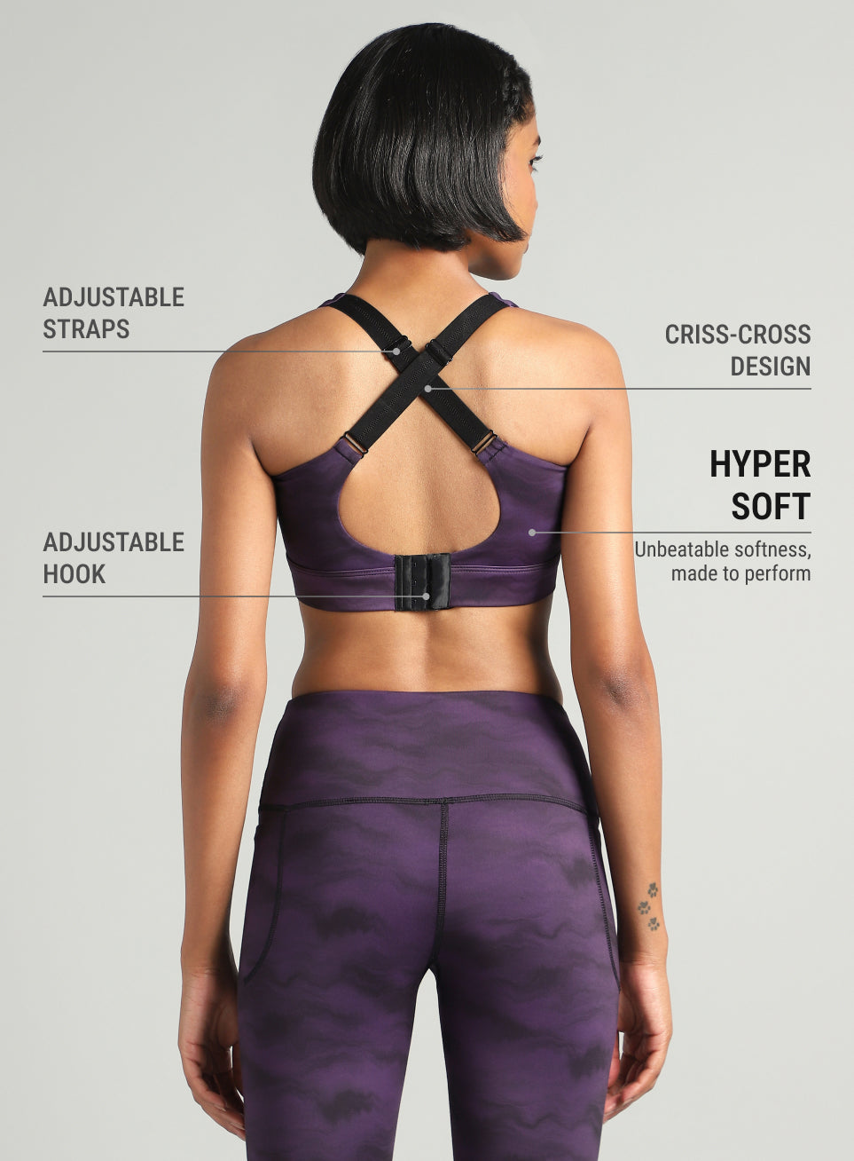 Women's Purple Earthy Texture Printed High Support Sports Bra