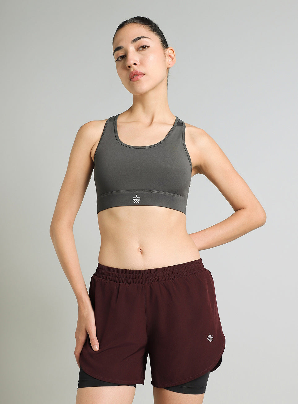 Women's Dark Grey Racer Back with Hook High Support Running Bra