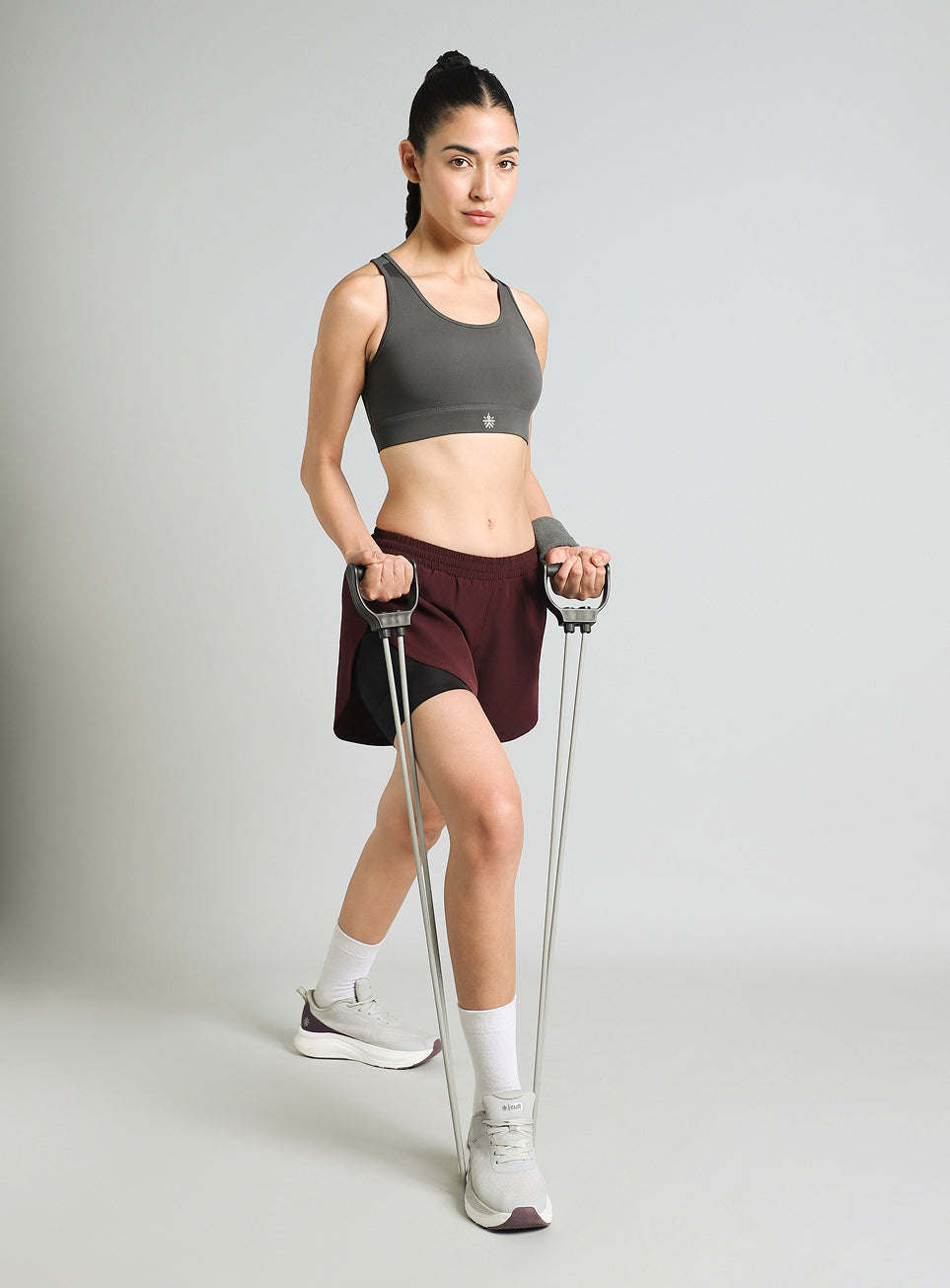 Women's Dark Grey Racer Back with Hook High Support Running Bra
