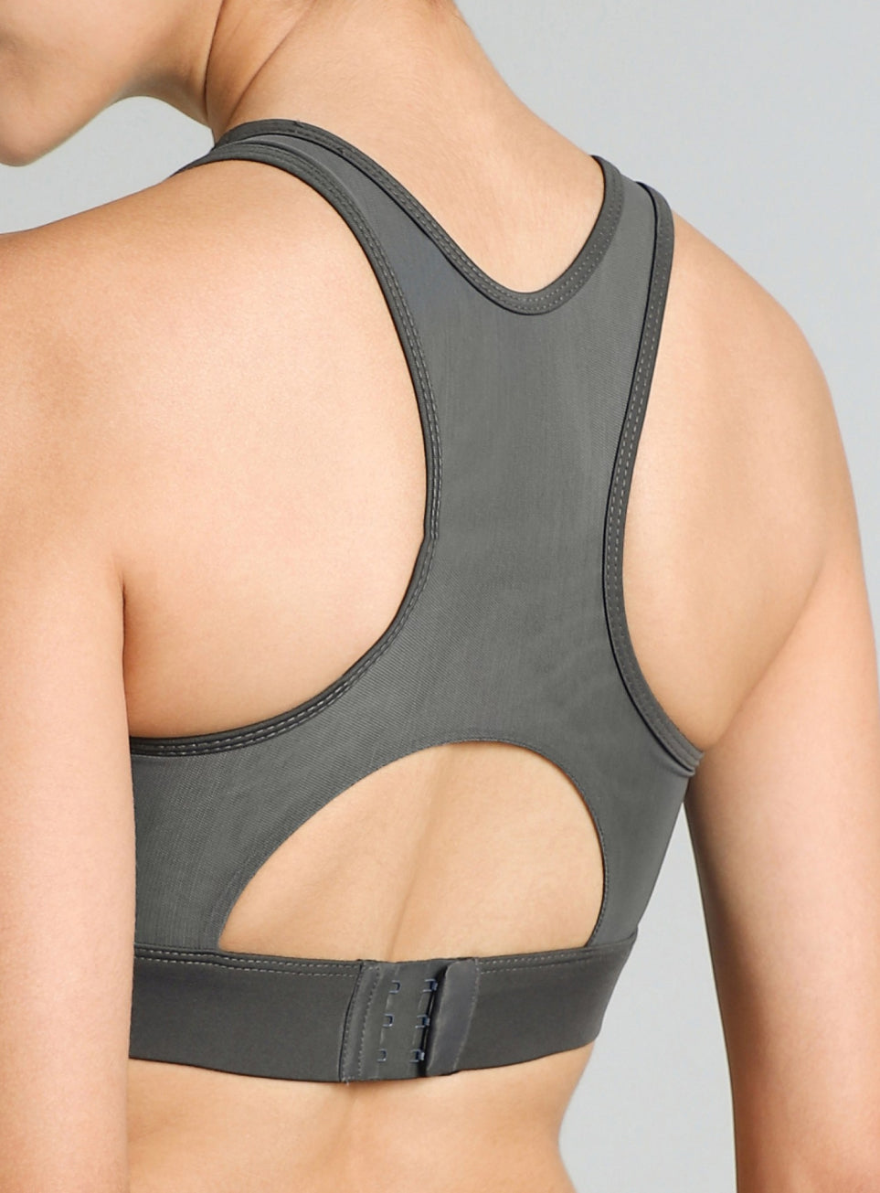 Women's Dark Grey Racer Back with Hook High Support Running Bra