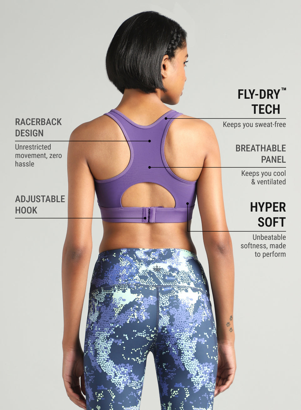 Women's Purple Racer Back With Hook High Support Running Bra