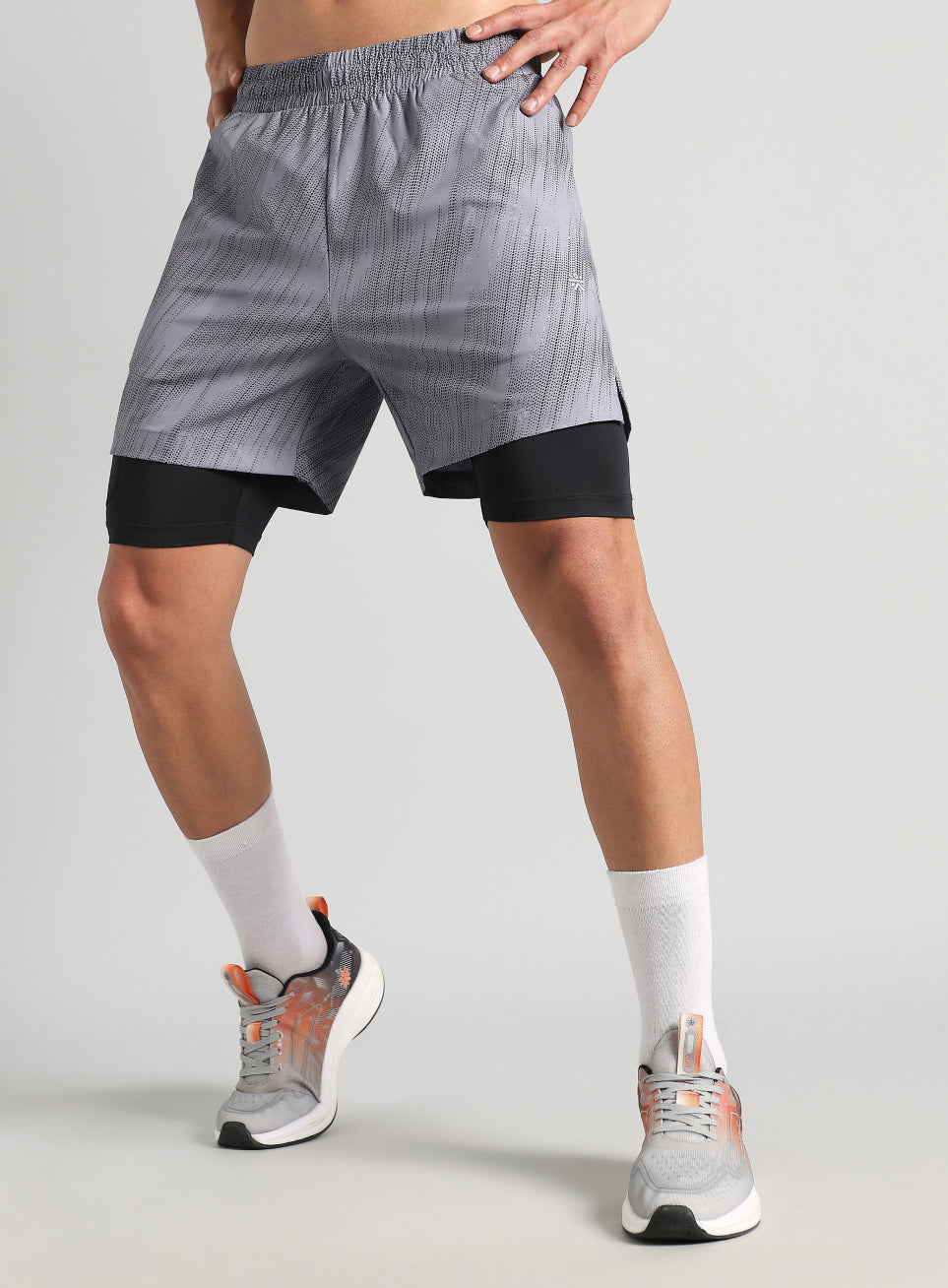 Men's Grey Urban Camo Inbuilt Tights Training Shorts