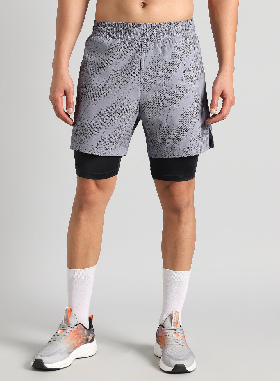 Men's Grey Urban Camo Inbuilt Tights Training Shorts
