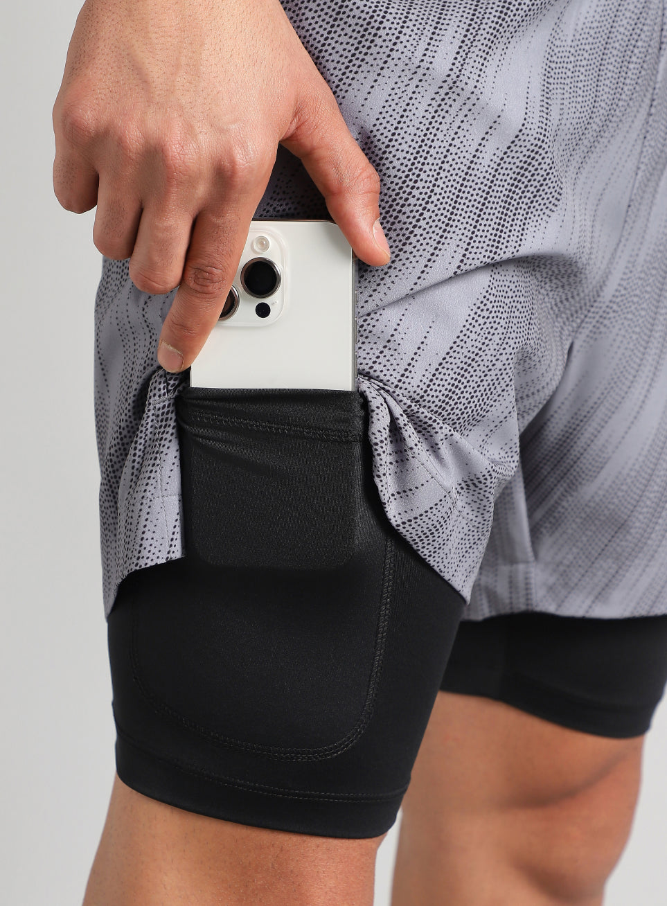 Men's Grey Urban Camo Inbuilt Tights Training Shorts