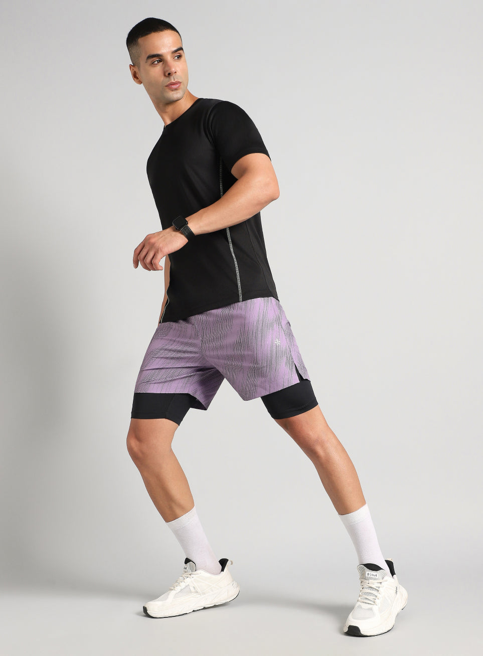 Men's Purple Urban Camo Inbuilt Tights Training Shorts