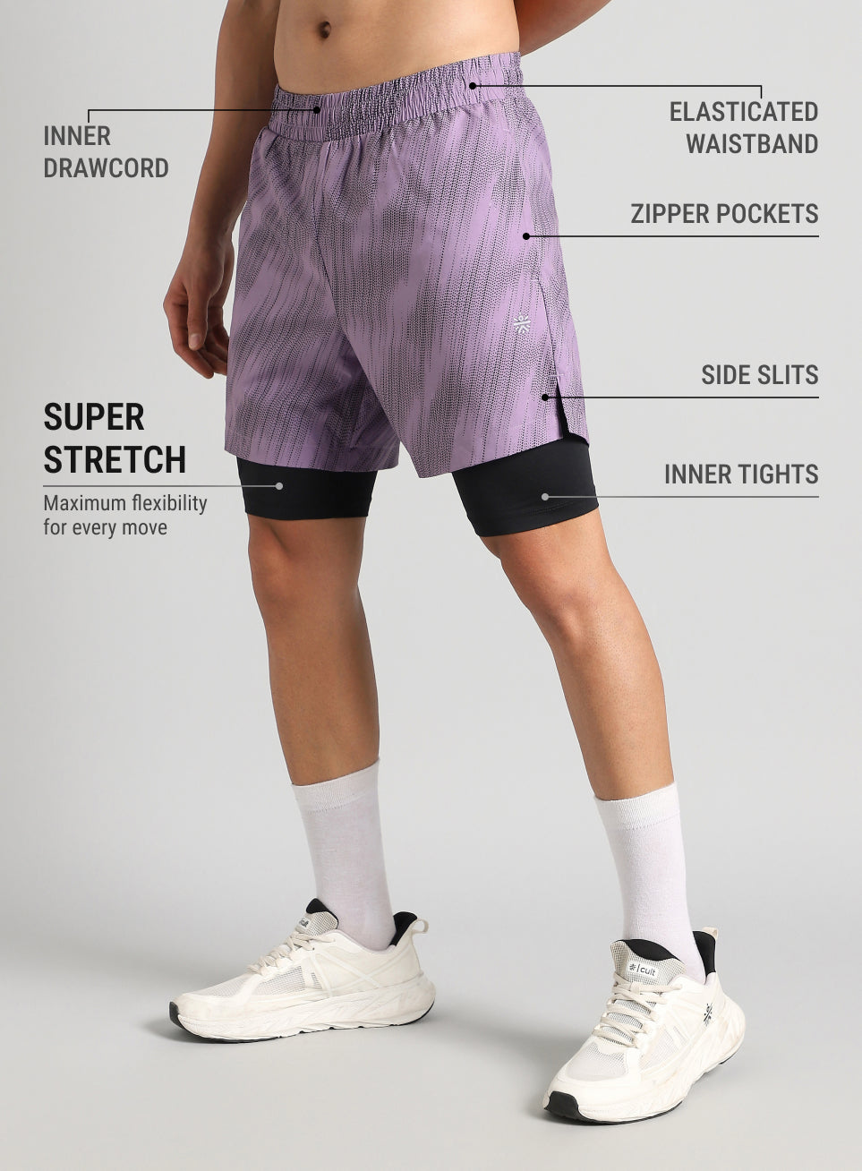 Men's Purple Urban Camo Inbuilt Tights Training Shorts
