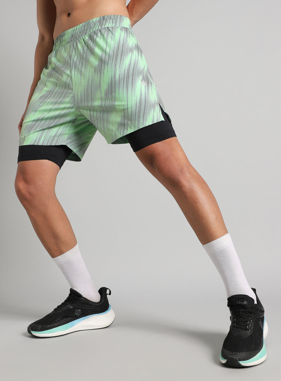 Men's Lime Urban Camo Inbuilt Tights Training Shorts