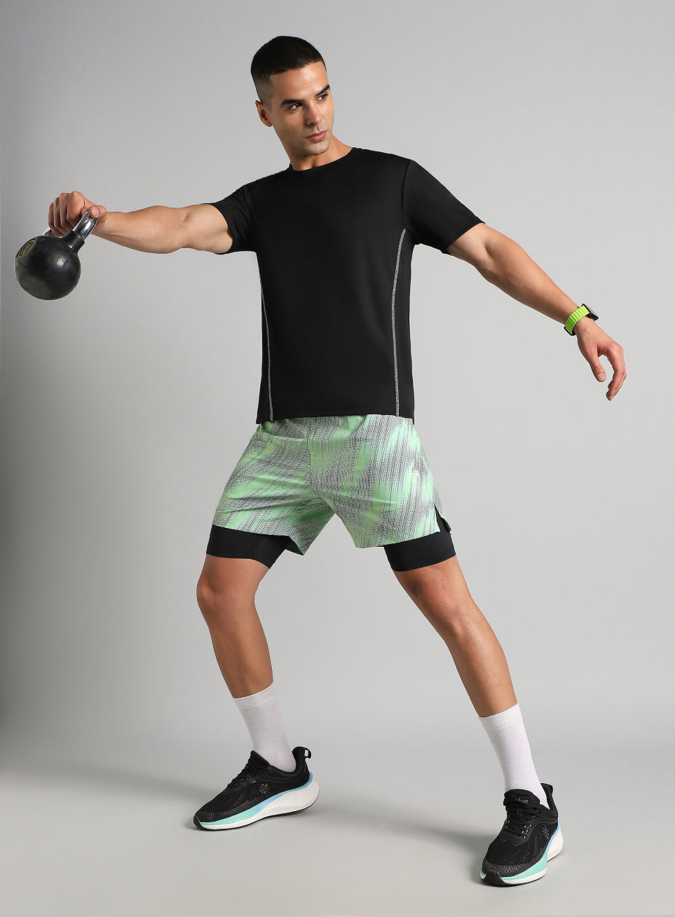 Men's Lime Urban Camo Inbuilt Tights Training Shorts