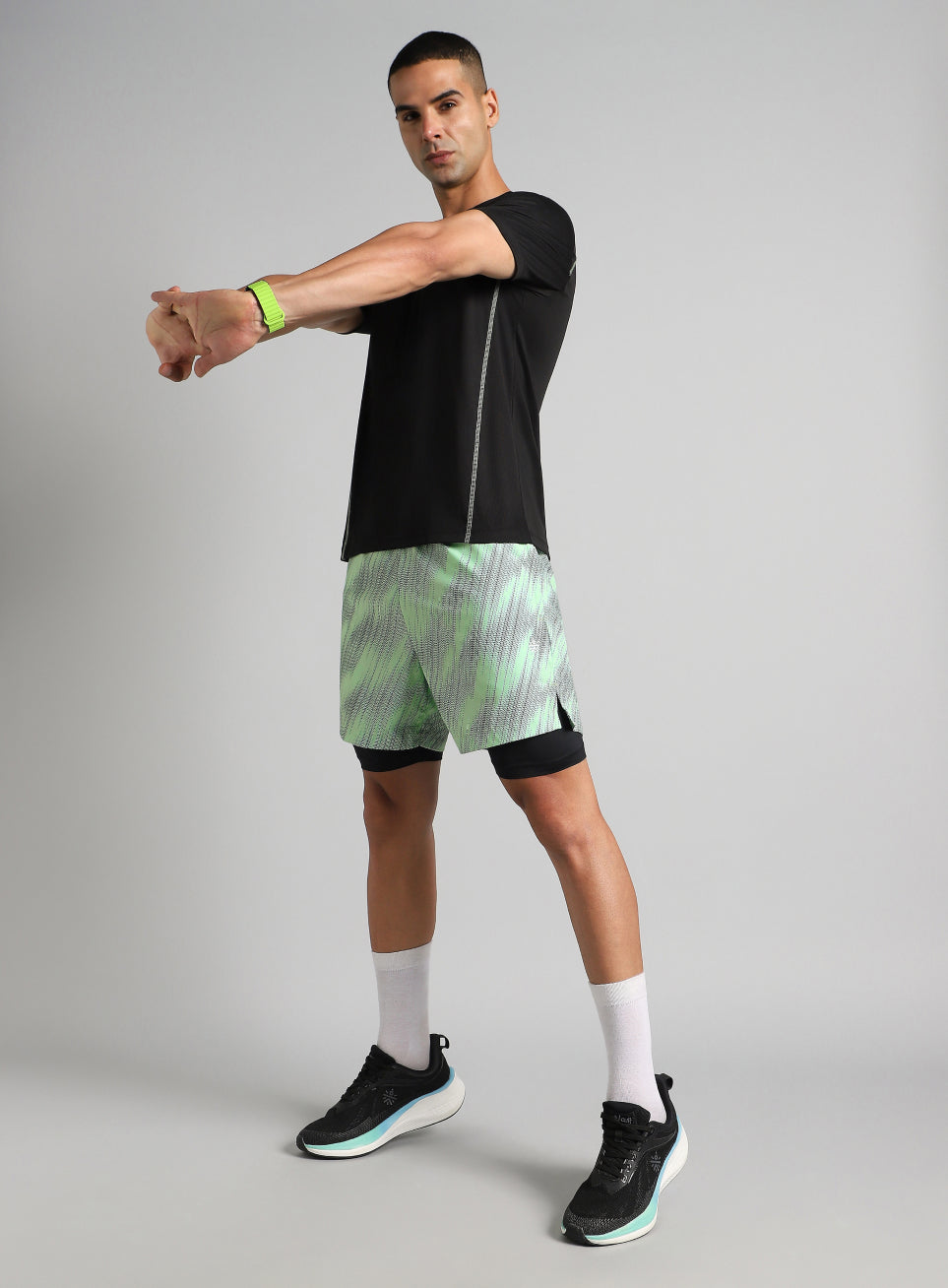 Men's Lime Urban Camo Inbuilt Tights Training Shorts