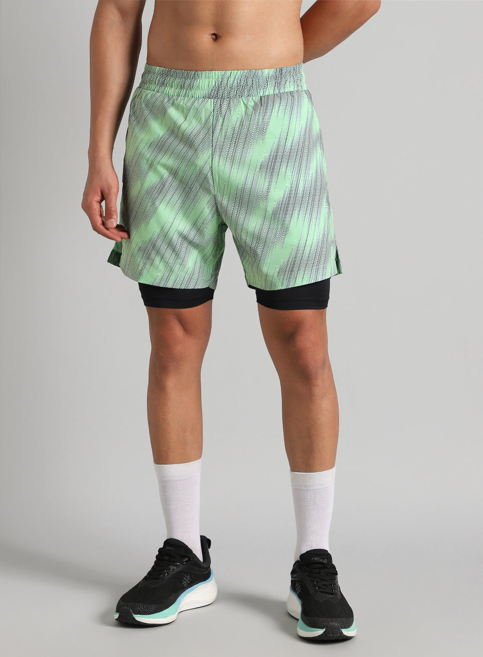 Men's Lime Urban Camo Inbuilt Tights Training Shorts