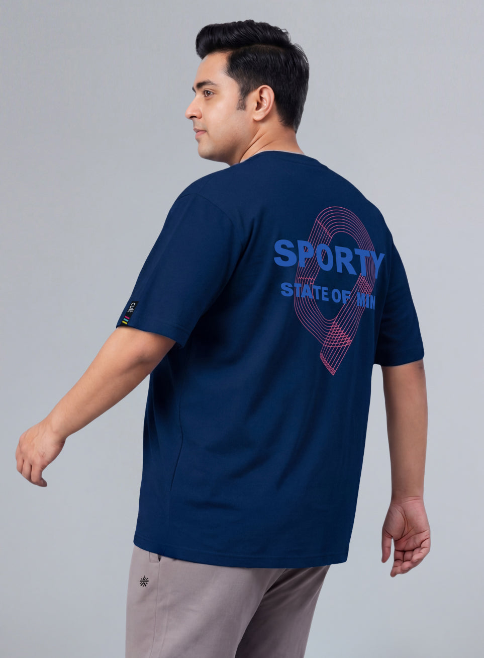 Mens Navy Men's Sporty Racertrack Plus Size T-Shirt
