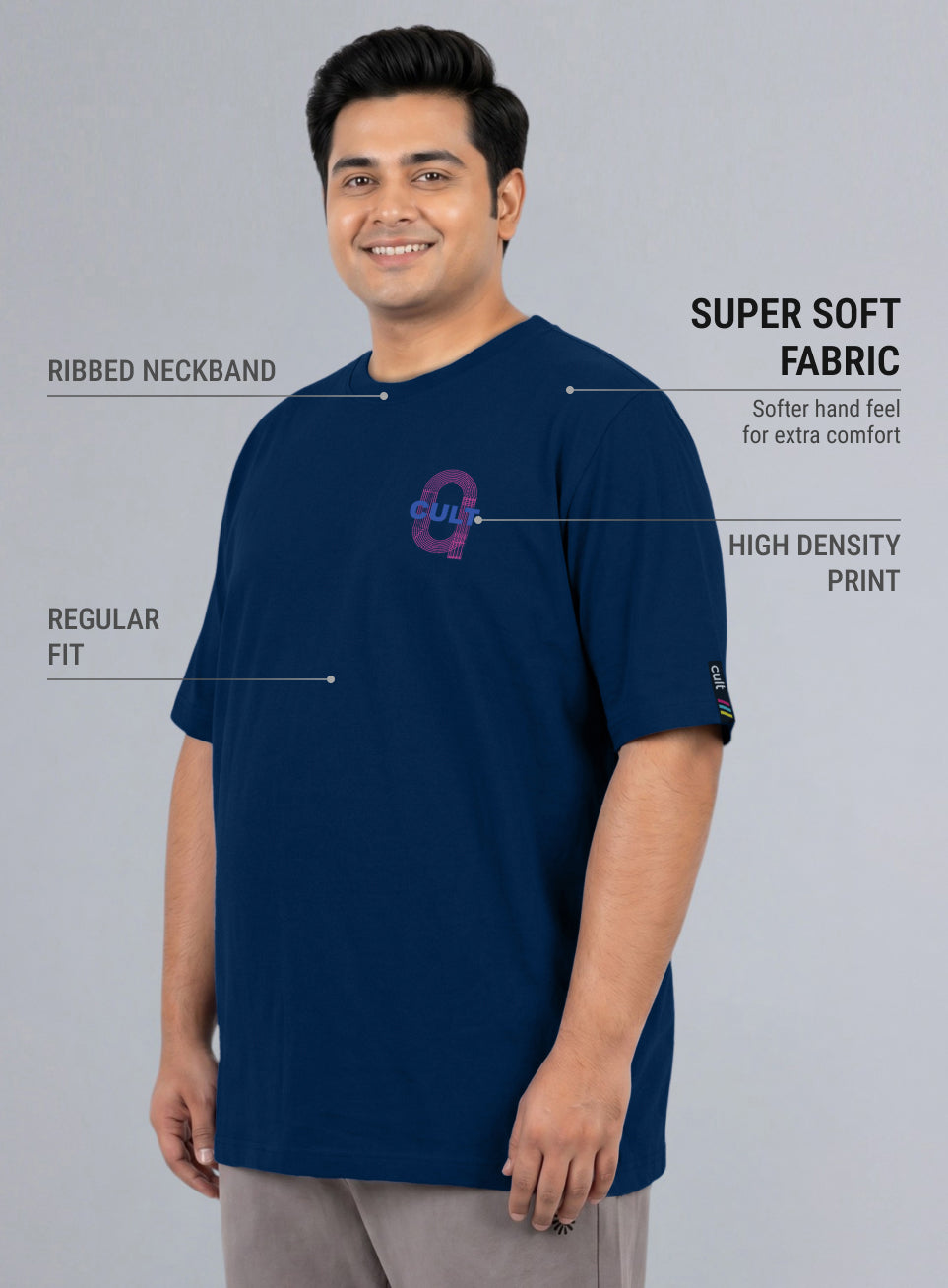 Mens Navy Men's Sporty Racertrack Plus Size T-Shirt
