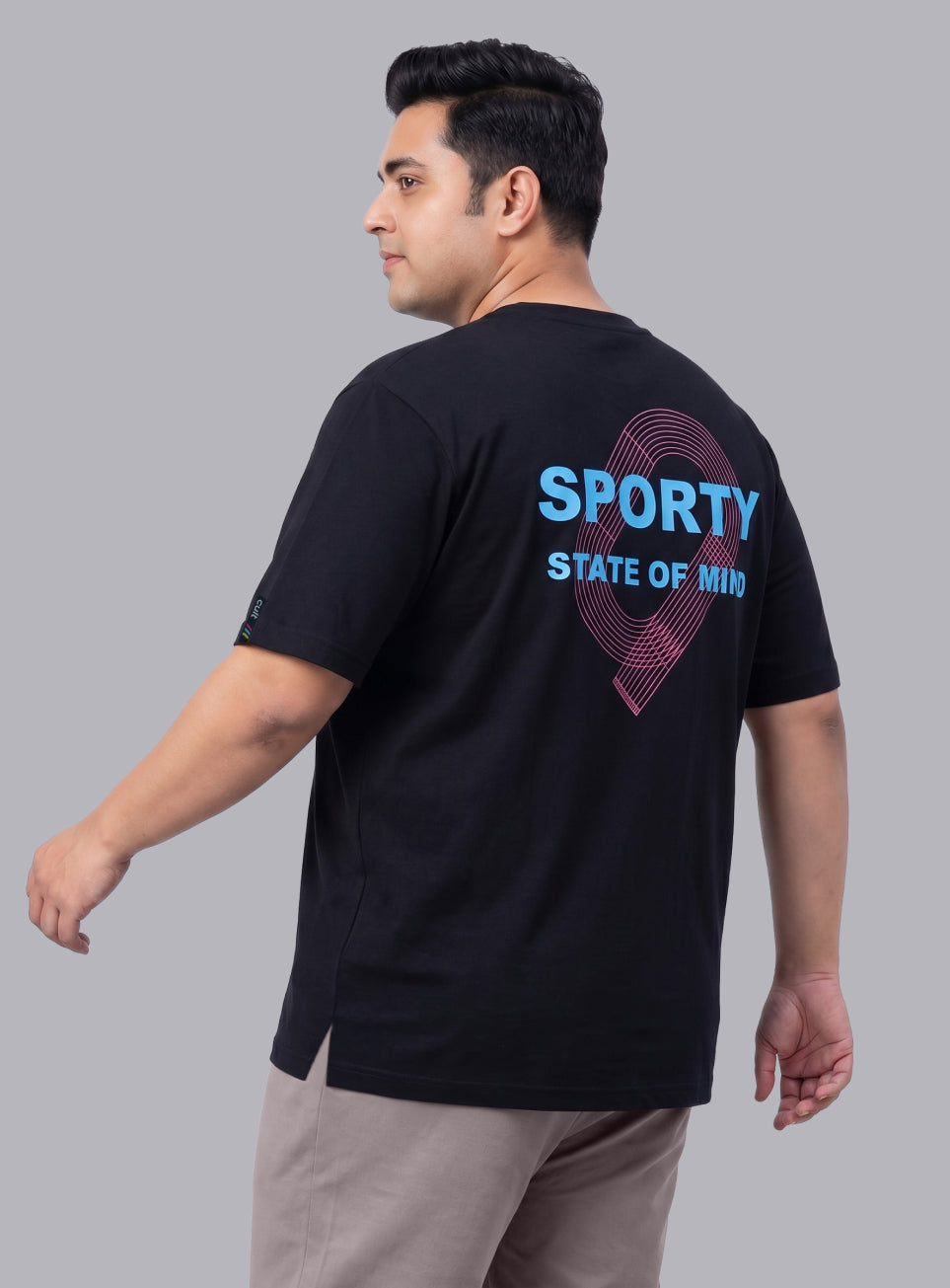 Mens Black Sporty Racertrack Plus Size T-Shirt