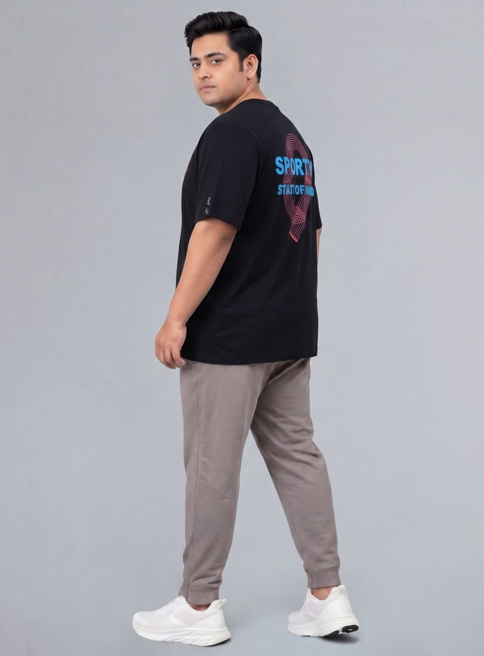 Mens Black Sporty Racertrack Plus Size T-Shirt