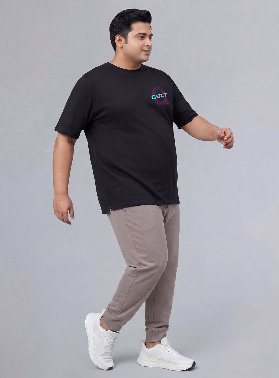 Mens Black Sporty Racertrack Plus Size T-Shirt
