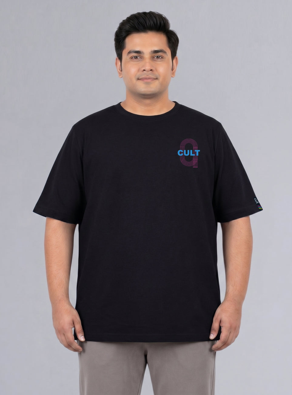 Mens Black Sporty Racertrack Plus Size T-Shirt